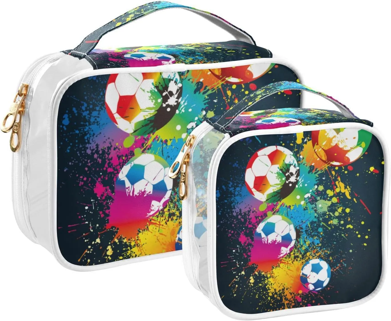 GAIGEO Colorful Football Clear Toiletry Bag Set, Transparent Travel Makeup Bag, Travel Accessories Bags, 2 Pack