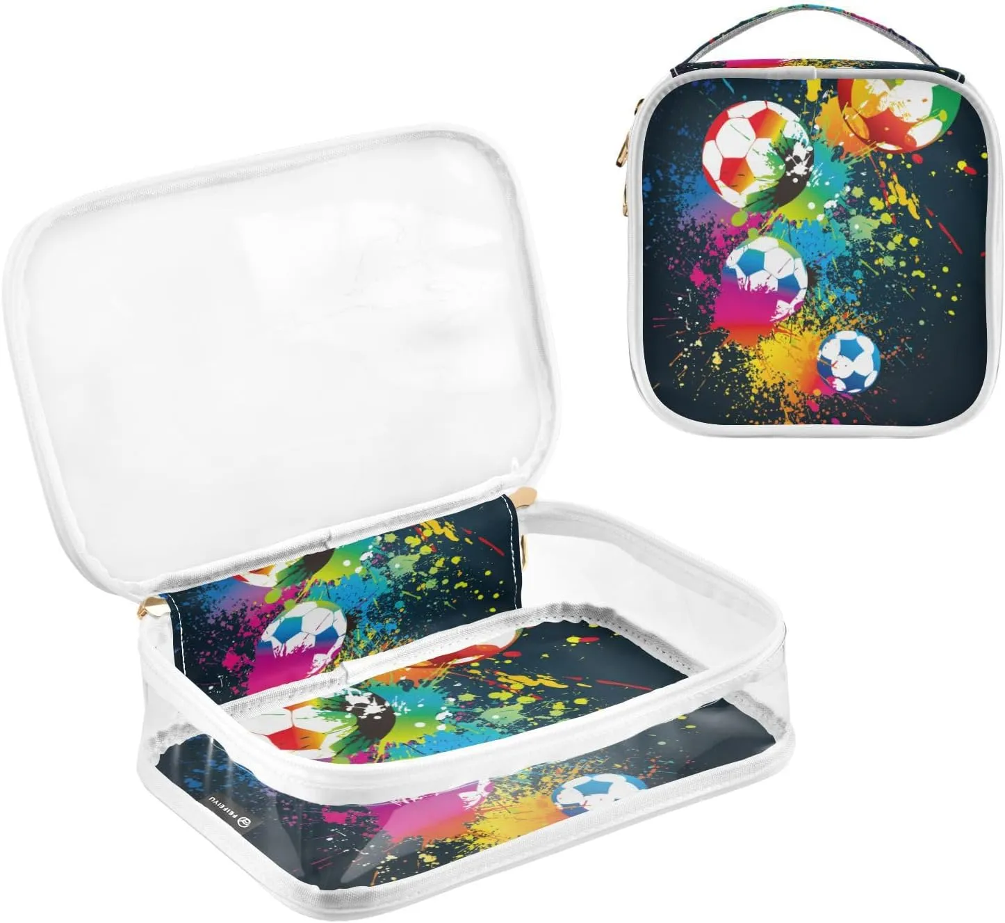 GAIGEO Colorful Football Clear Toiletry Bag Set, Transparent Travel Makeup Bag, Travel Accessories Bags, 2 Pack