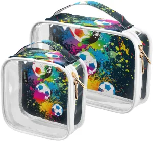 GAIGEO Colorful Football Clear Toiletry Bag Set, Transparent Travel Makeup Bag, Travel Accessories Bags, 2 Pack