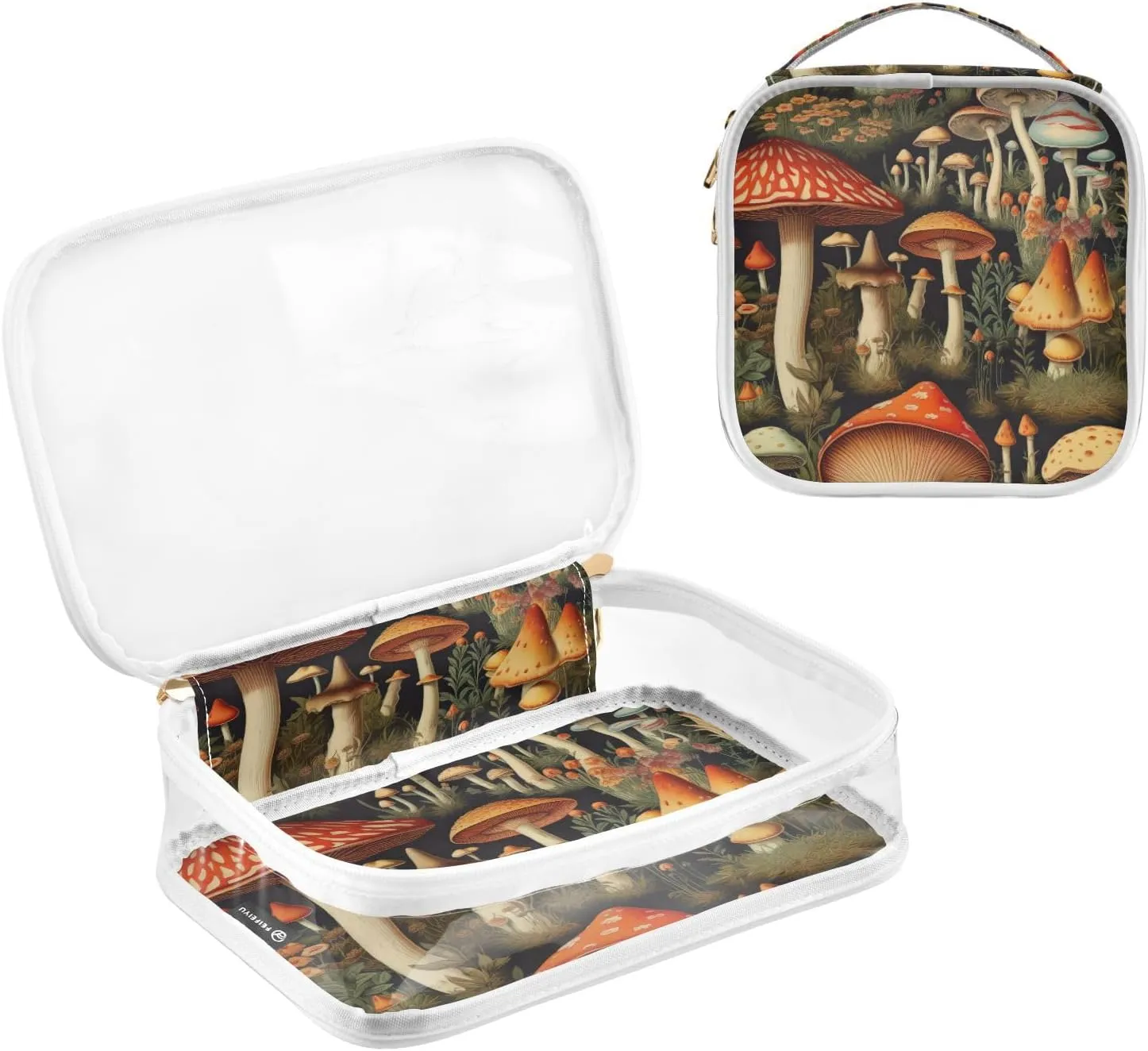 GAIGEO Colorful Forest Mushrooms 2 Pack Clear Toiletry Bag Set, Plastic Make up Bag, Clear Cosmetic Bags with Zipper for Travel