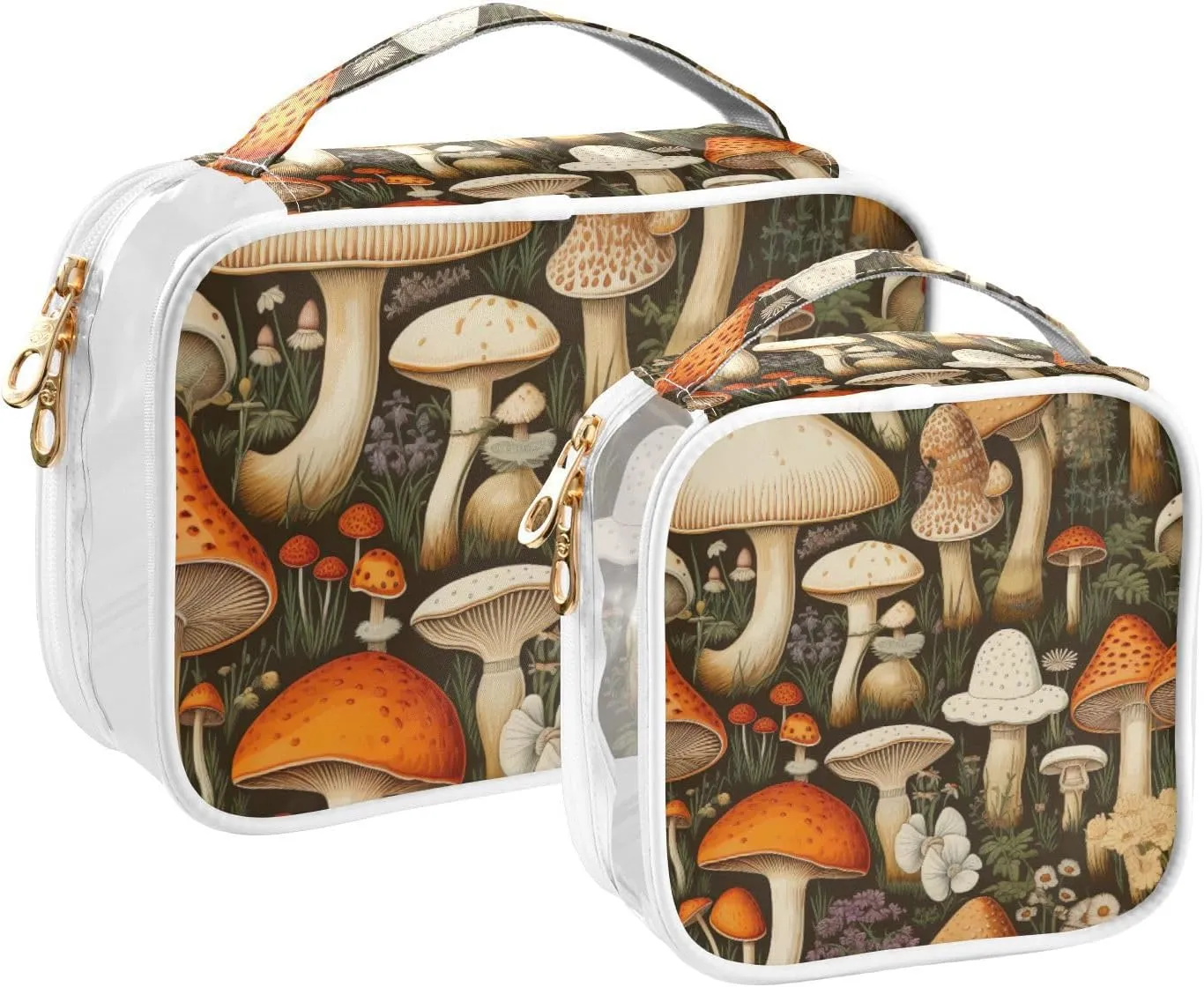 GAIGEO Colorful Forest Mushrooms Clear Cosmetic Bag Tsa Approved, Clear Travel Bags for Air Travel, Clear Cosmetic Bags for Women, 2 Pack