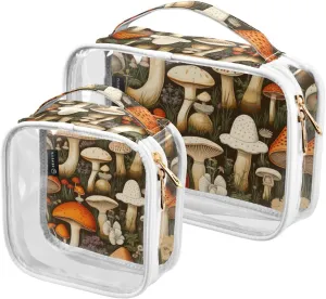 GAIGEO Colorful Forest Mushrooms Clear Cosmetic Bag Tsa Approved, Clear Travel Bags for Air Travel, Clear Cosmetic Bags for Women, 2 Pack