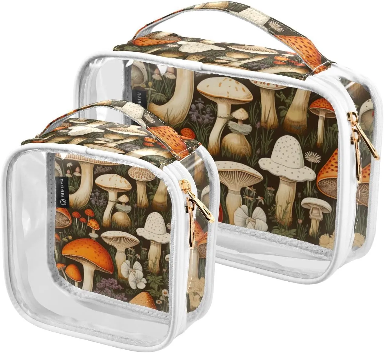 GAIGEO Colorful Forest Mushrooms Clear Cosmetic Bag Tsa Approved, Clear Travel Bags for Air Travel, Clear Cosmetic Bags for Women, 2 Pack
