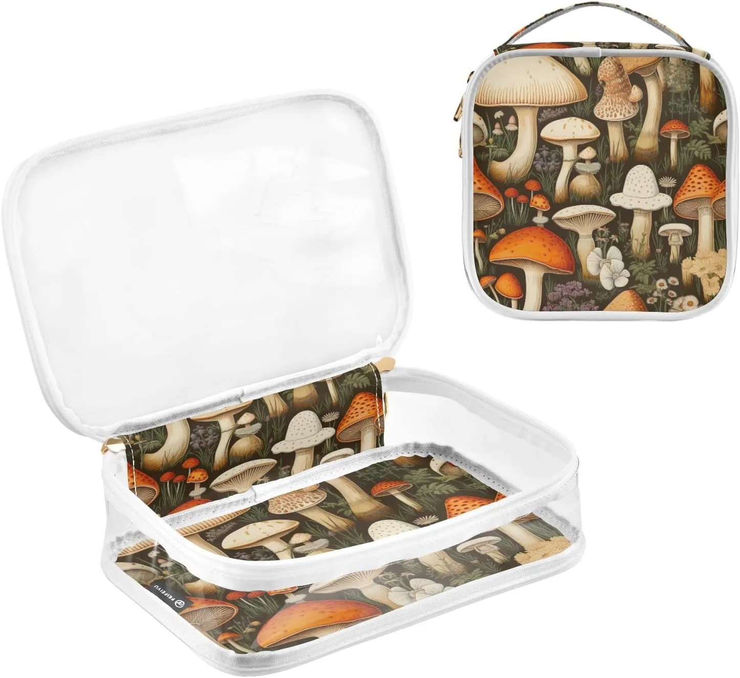 GAIGEO Colorful Forest Mushrooms Clear Cosmetic Bag Tsa Approved, Clear Travel Bags for Air Travel, Clear Cosmetic Bags for Women, 2 Pack