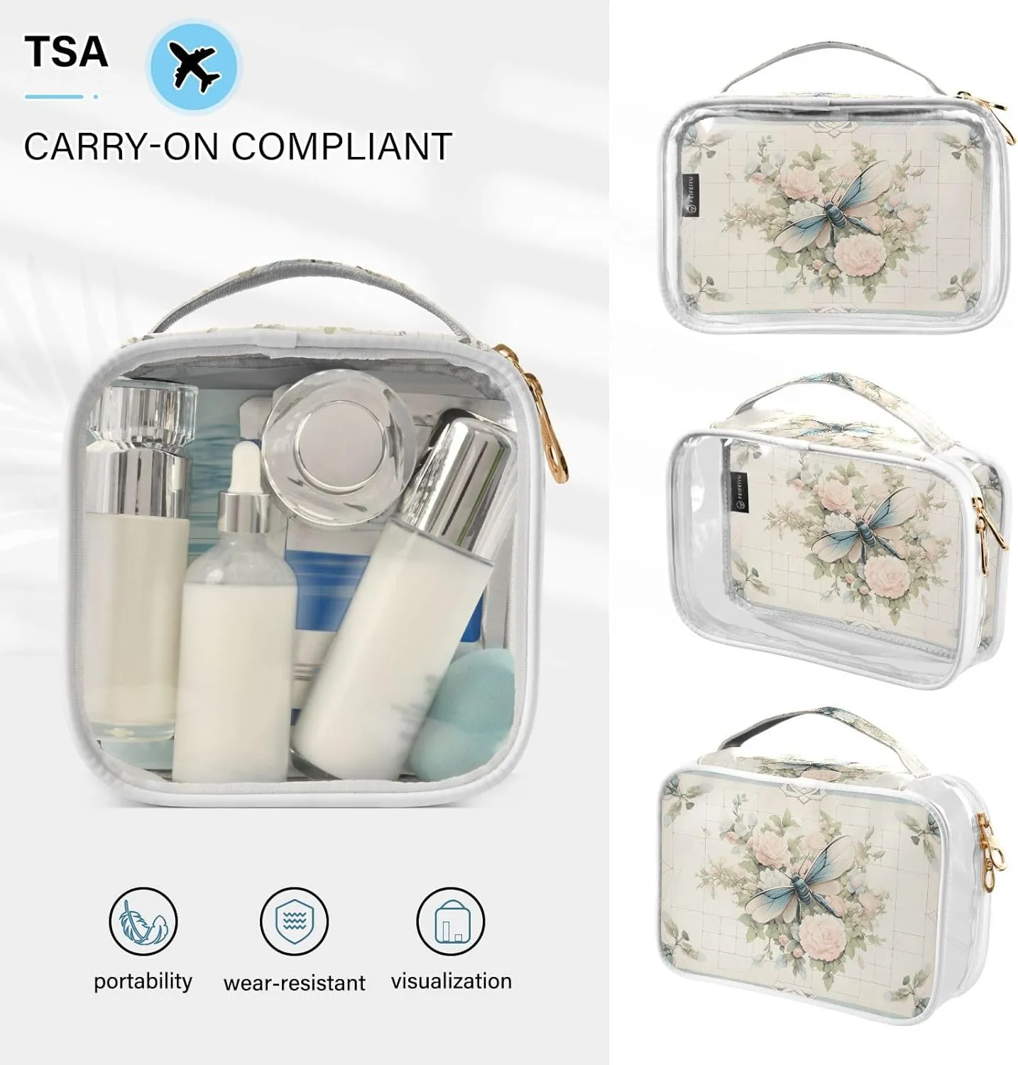 GAIGEO Dragonfly Rose Palace Carpet Clear Organizer Bag, Toiletry Bag for Car, Women's Travel Toiletry Bag, 2 Pack