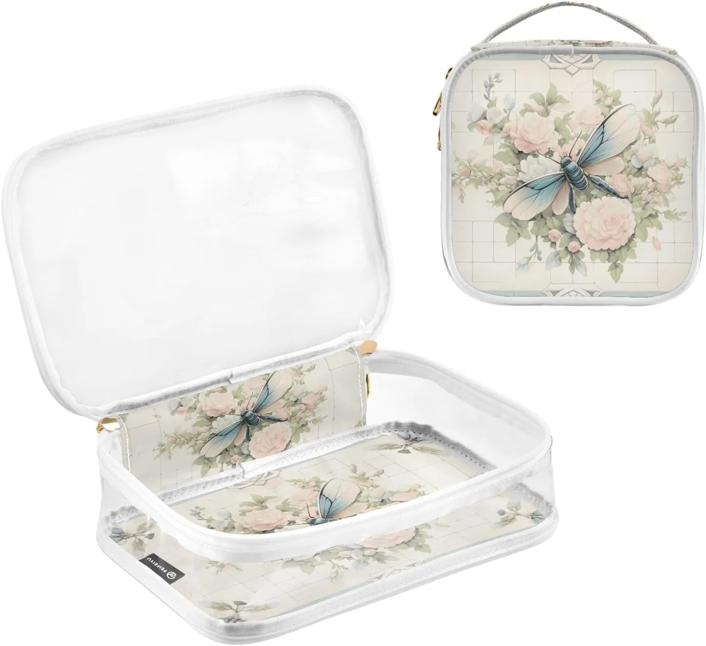 GAIGEO Dragonfly Rose Palace Carpet Clear Organizer Bag, Toiletry Bag for Car, Women's Travel Toiletry Bag, 2 Pack