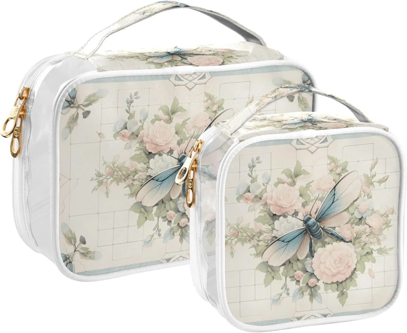 GAIGEO Dragonfly Rose Palace Carpet Clear Organizer Bag, Toiletry Bag for Car, Women's Travel Toiletry Bag, 2 Pack