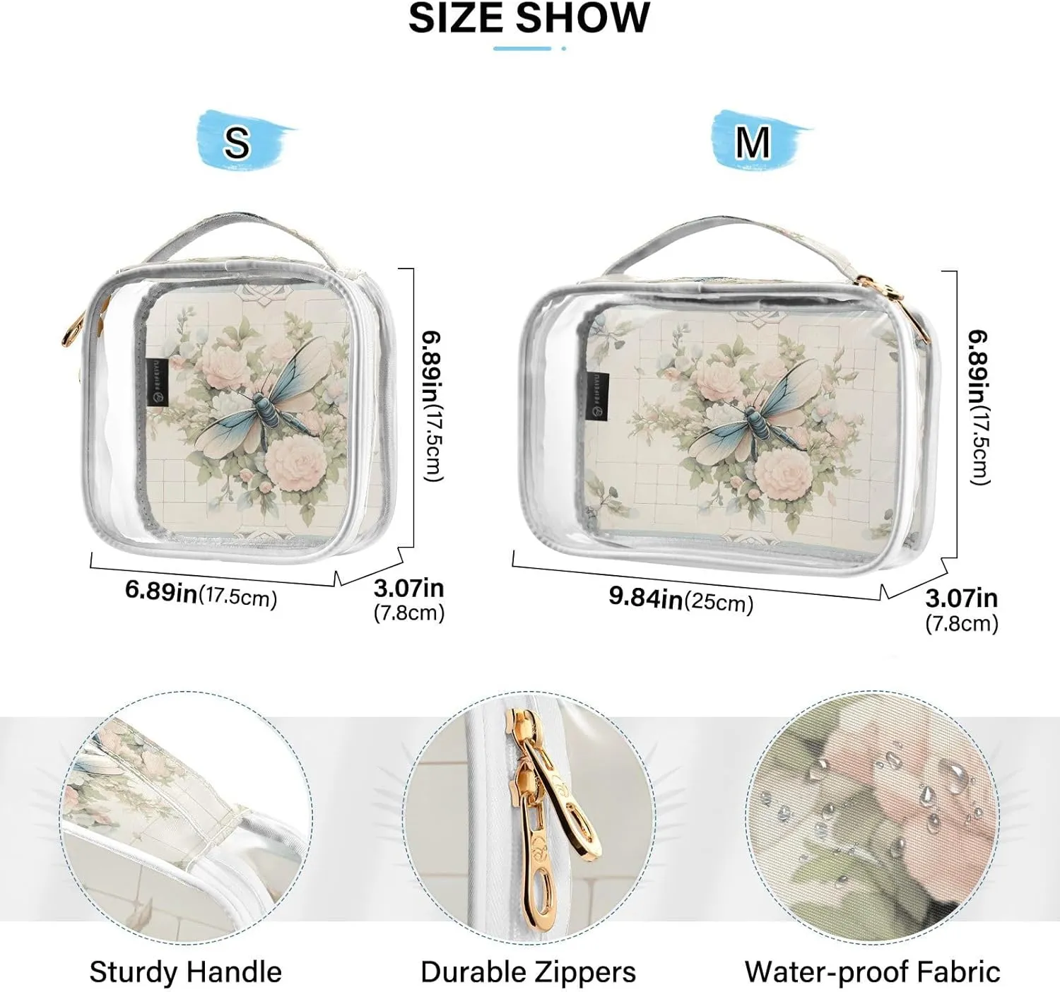 GAIGEO Dragonfly Rose Palace Carpet Clear Organizer Bag, Toiletry Bag for Car, Women's Travel Toiletry Bag, 2 Pack