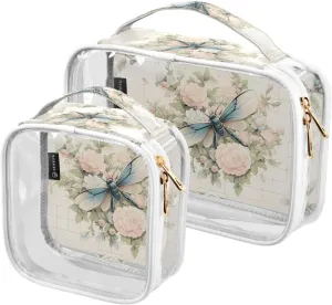 GAIGEO Dragonfly Rose Palace Carpet Clear Organizer Bag, Toiletry Bag for Car, Women's Travel Toiletry Bag, 2 Pack