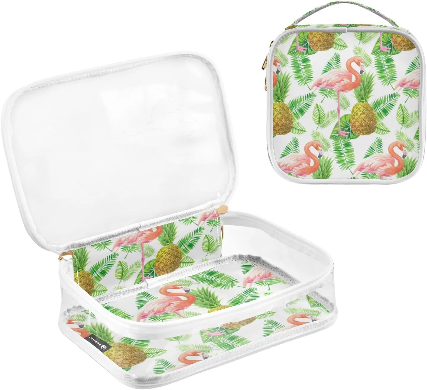 GAIGEO Flamingo Pineapple Leaves Travel Transparent Bag, Transparent Make up Bag, Clear Toiletry Bag for Men, 2 Pack