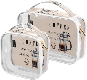 GAIGEO Full of Ennergy Coffe 2 Pack Travel Transparent Bag, Clear Carry on Toiletry Bag, Clear Bags for Travel