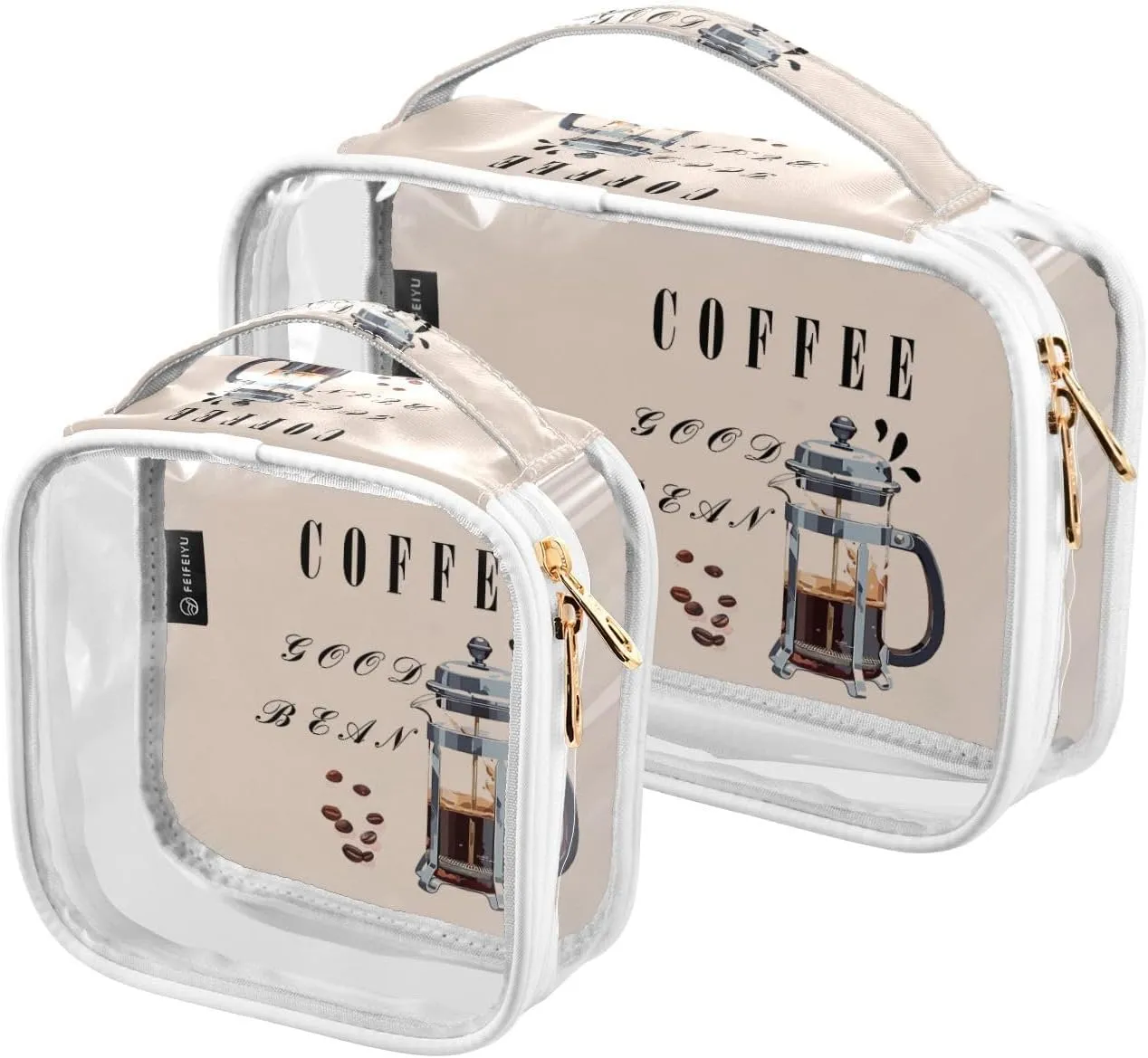 GAIGEO Full of Ennergy Coffe 2 Pack Travel Transparent Bag, Clear Carry on Toiletry Bag, Clear Bags for Travel
