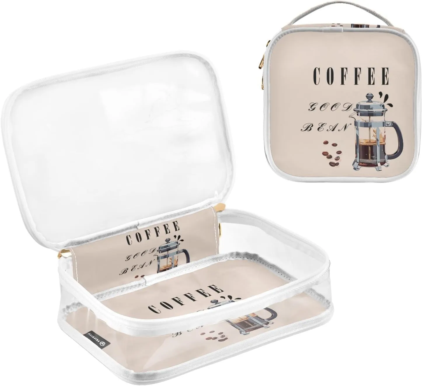GAIGEO Full of Ennergy Coffe 2 Pack Travel Transparent Bag, Clear Carry on Toiletry Bag, Clear Bags for Travel