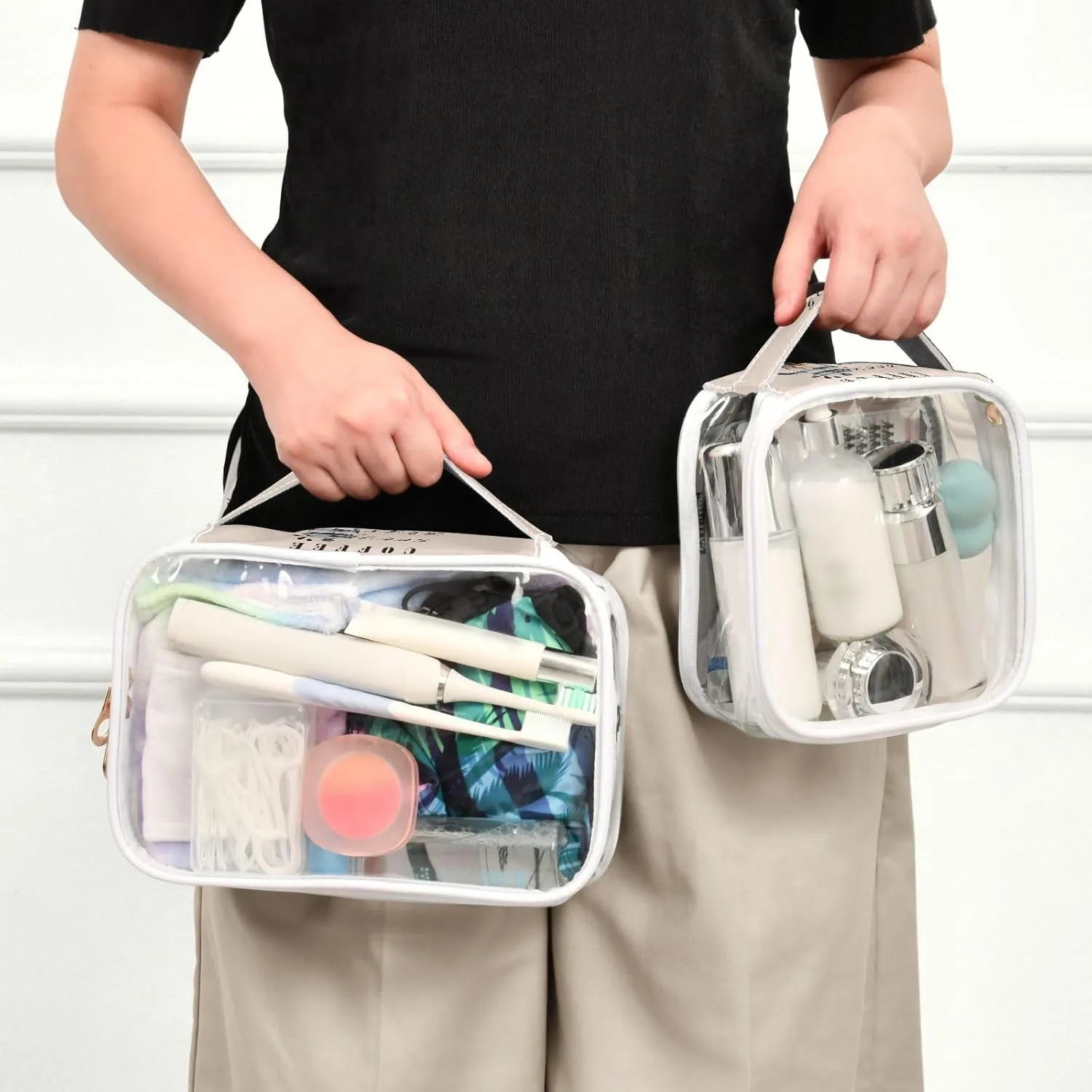 GAIGEO Full of Ennergy Coffe 2 Pack Travel Transparent Bag, Clear Carry on Toiletry Bag, Clear Bags for Travel