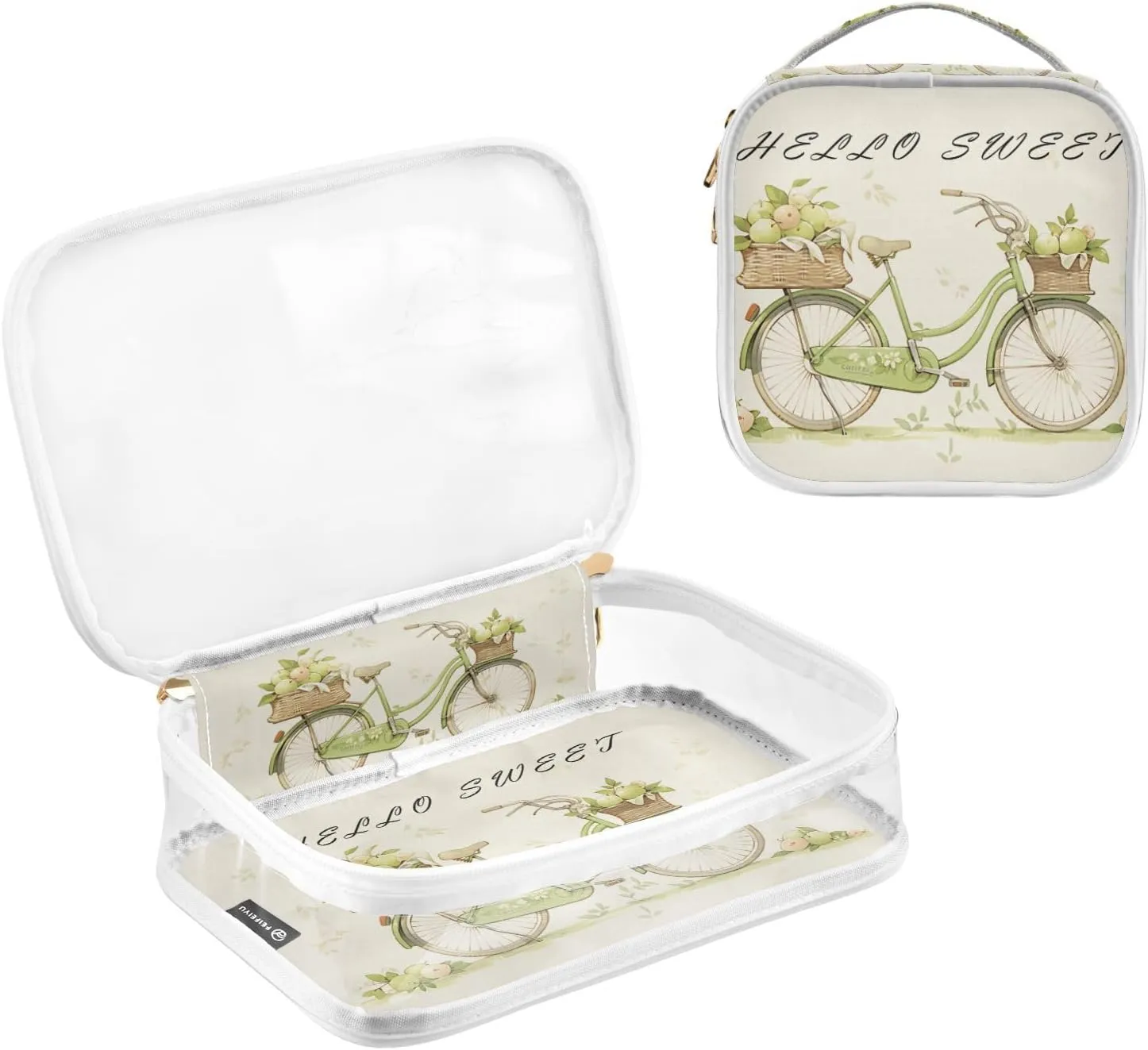 GAIGEO Green Apple Basket Bike Clear Toiletry Bag Set, Clear Plastic Makeup Bag, Clear Toiletry Bag for Women, 2 Pack
