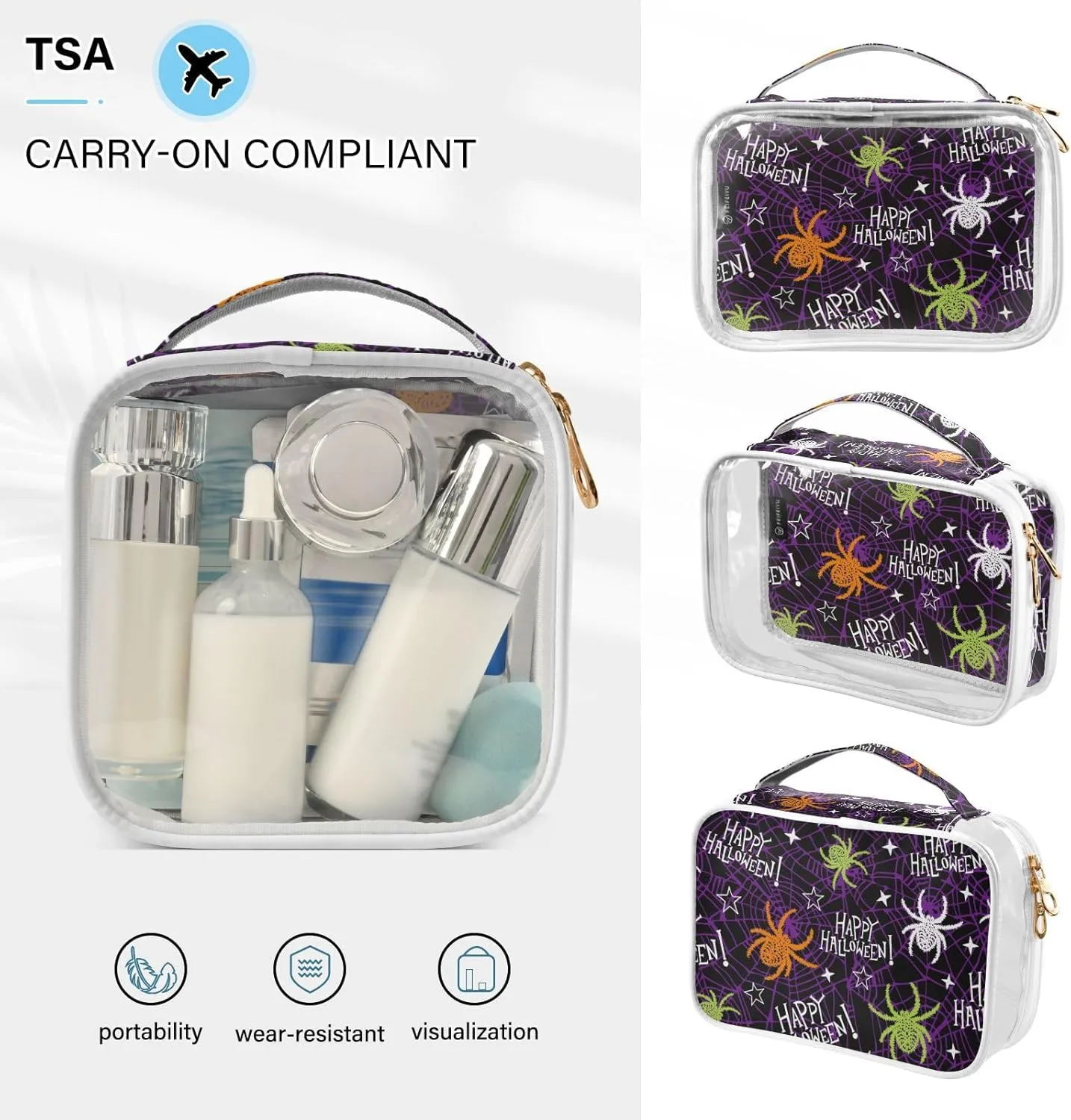 GAIGEO Halloween Girls Boys Creative Clear Makeup Bag Set, Makeup Clear Travel Bag, Toiletry Travel Bag for Women Clear, 2 Pack