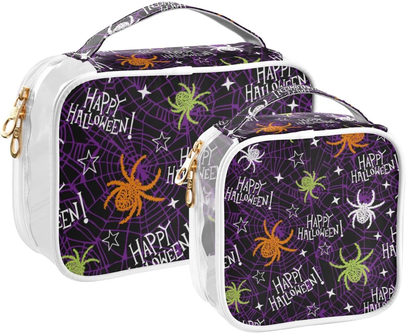 GAIGEO Halloween Girls Boys Creative Clear Makeup Bag Set, Makeup Clear Travel Bag, Toiletry Travel Bag for Women Clear, 2 Pack