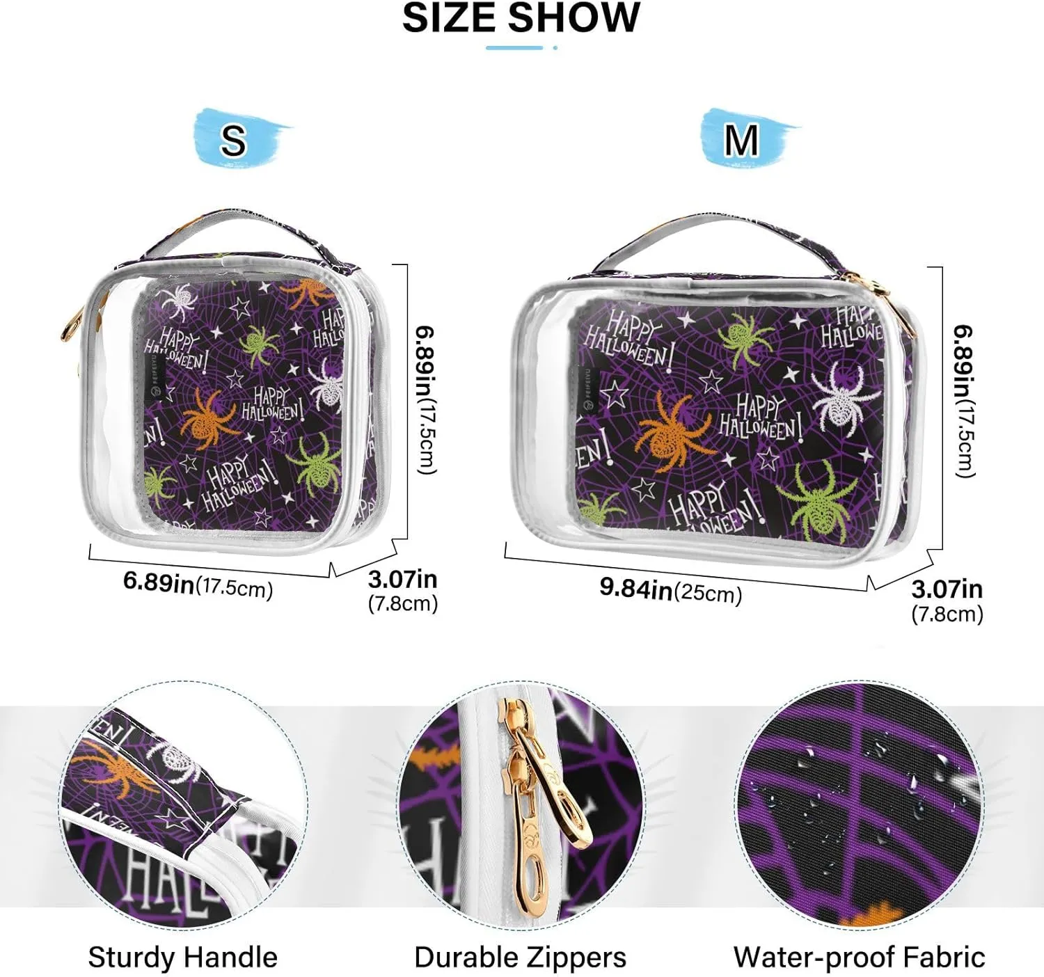 GAIGEO Halloween Girls Boys Creative Clear Makeup Bag Set, Makeup Clear Travel Bag, Toiletry Travel Bag for Women Clear, 2 Pack