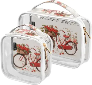 GAIGEO Hello Sweet Red Cherry Flower Travel Organizer Toiletries and Cosmetic Bag, Clear Travel Bags for Air Travel, Womens Toiletries Bag, 2 Pack