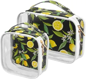 GAIGEO Lemon With Flower Travel Transparent Bag, Liquids Travel Bag, Cosmetic Travel Accessories, 2 Pack