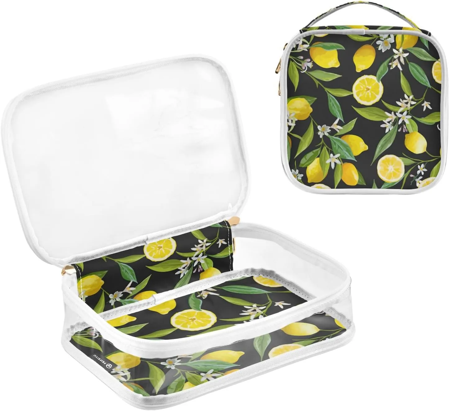 GAIGEO Lemon With Flower Travel Transparent Bag, Liquids Travel Bag, Cosmetic Travel Accessories, 2 Pack