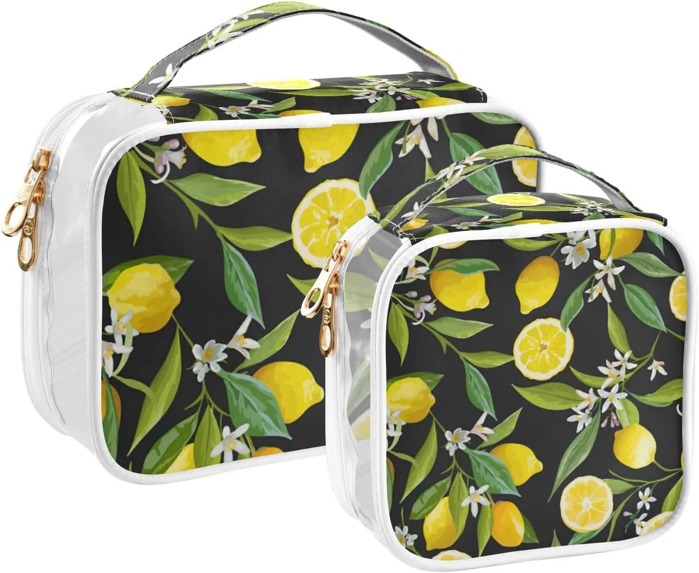 GAIGEO Lemon With Flower Travel Transparent Bag, Liquids Travel Bag, Cosmetic Travel Accessories, 2 Pack