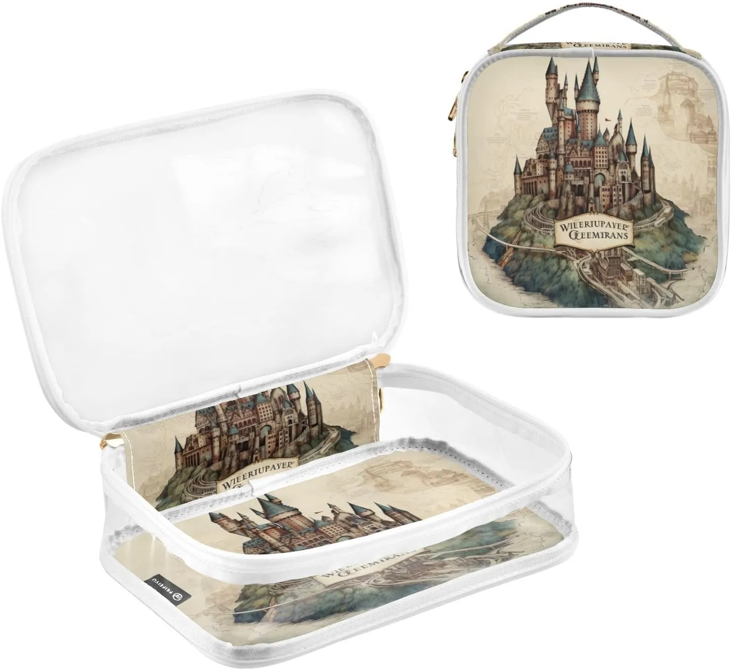 GAIGEO Map of the Tower and Palace 2 Pack Clear Toiletry Bag Set, Clear Makeup Bag Traveling, Clear Toiletries Bag for Travel