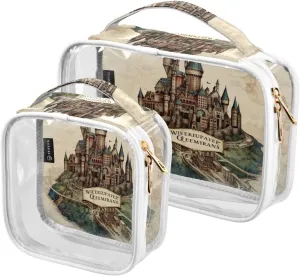 GAIGEO Map of the Tower and Palace 2 Pack Clear Toiletry Bag Set, Clear Makeup Bag Traveling, Clear Toiletries Bag for Travel