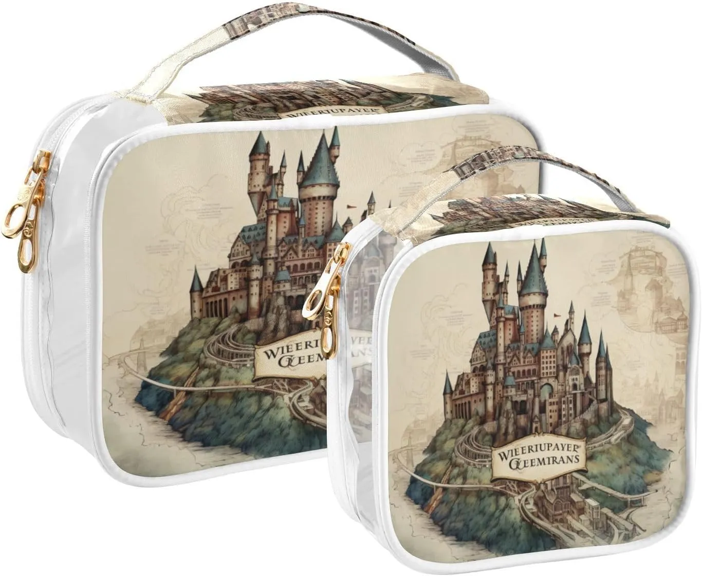 GAIGEO Map of the Tower and Palace 2 Pack Clear Toiletry Bag Set, Clear Makeup Bag Traveling, Clear Toiletries Bag for Travel