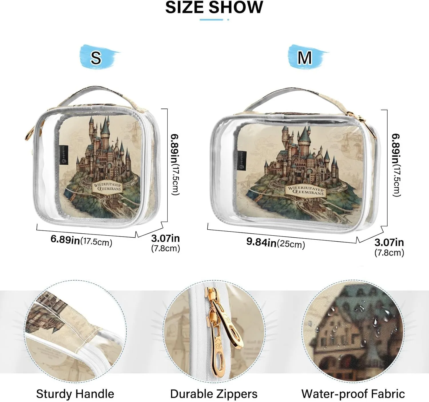 GAIGEO Map of the Tower and Palace 2 Pack Clear Toiletry Bag Set, Clear Makeup Bag Traveling, Clear Toiletries Bag for Travel