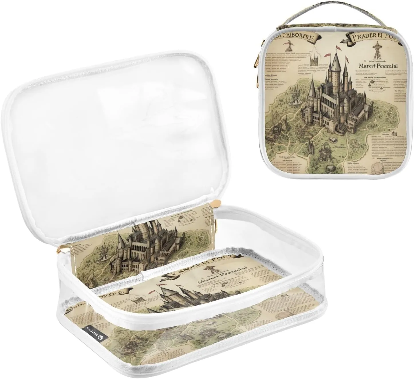 GAIGEO Masterful Castle Map Clear Vinyl Pouches with Zipper, Clear Toiletry Bags for Traveling, Transparent Makeup Bags for Women, 2 Pack