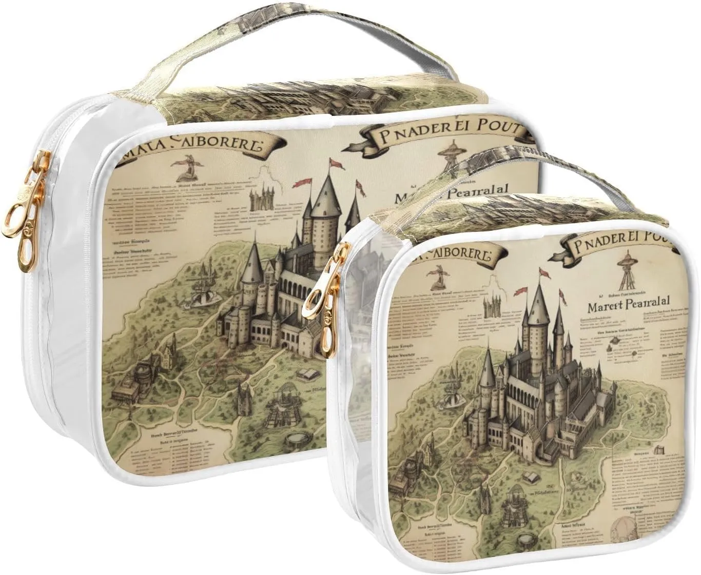 GAIGEO Masterful Castle Map Clear Vinyl Pouches with Zipper, Clear Toiletry Bags for Traveling, Transparent Makeup Bags for Women, 2 Pack