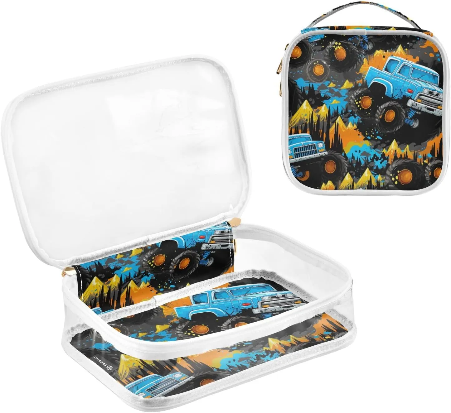 GAIGEO Monster Trucks Portable Cosmetic Bag with Handle, Toiletry Bag for Car, Women's Toiletry Bag, 2 Pack