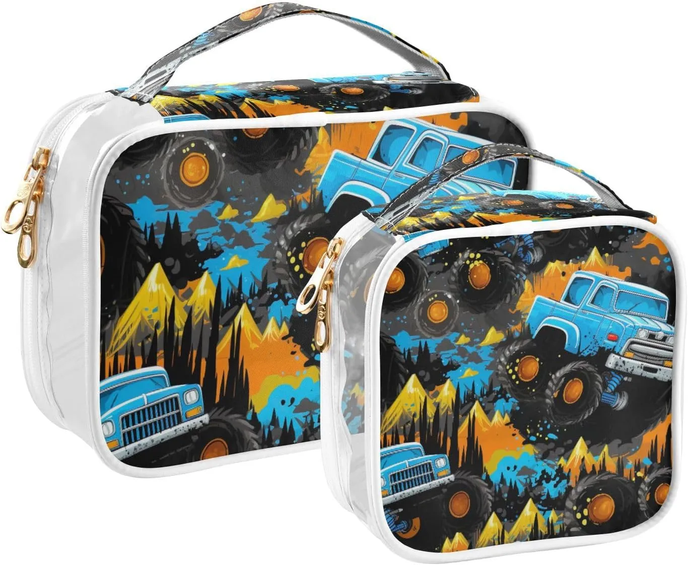 GAIGEO Monster Trucks Portable Cosmetic Bag with Handle, Toiletry Bag for Car, Women's Toiletry Bag, 2 Pack