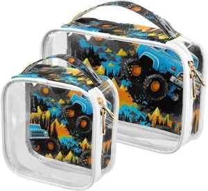 GAIGEO Monster Trucks Portable Cosmetic Bag with Handle, Toiletry Bag for Car, Women's Toiletry Bag, 2 Pack