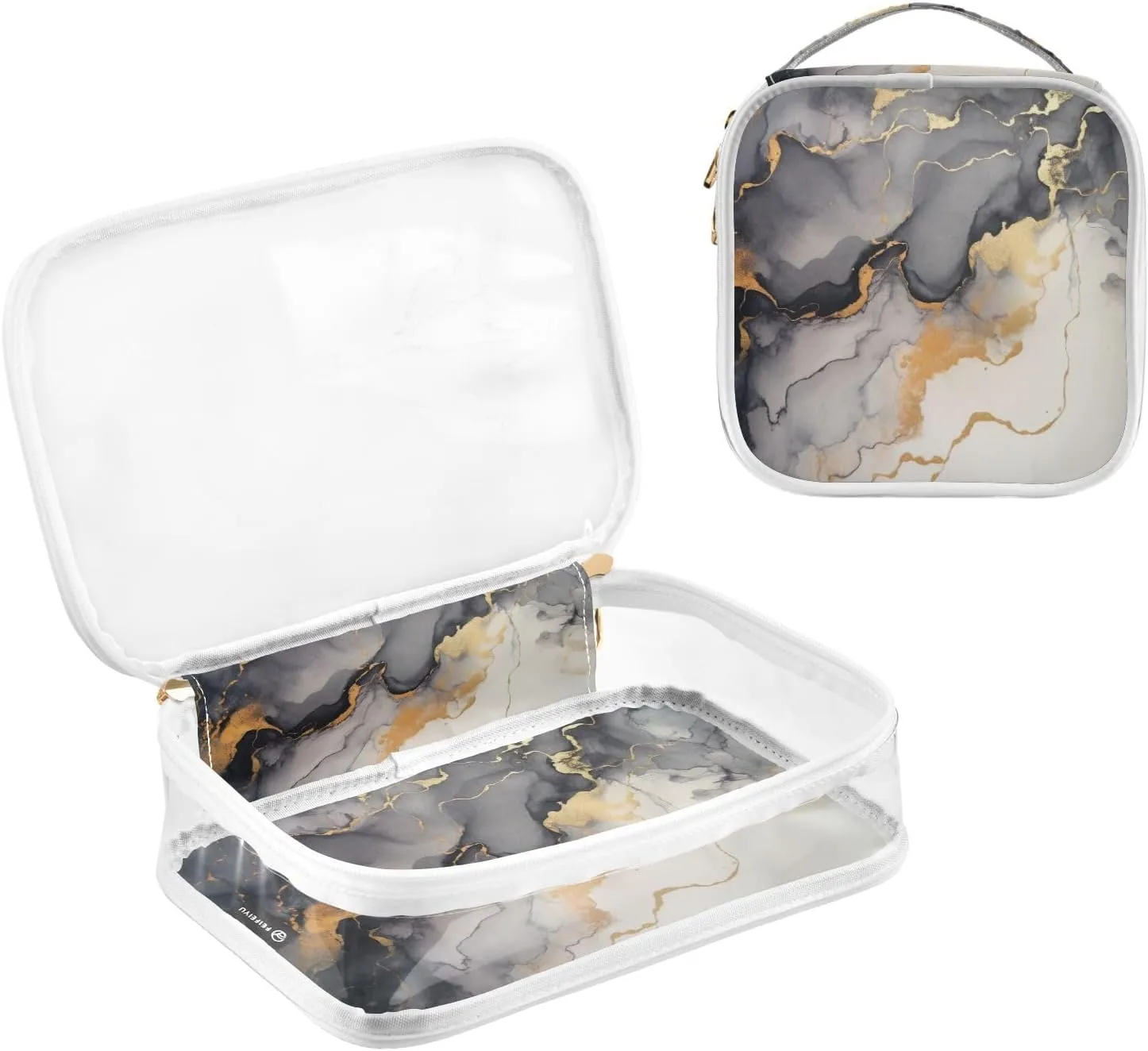 GAIGEO Painting Covered in White and Gold Paint Travel Transparent Bag, Clear Liquid Travel Bag Tsa Approved, Travel Accessories Bags, 2 Pack