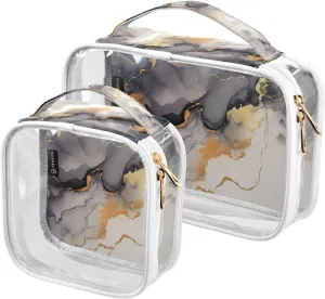 GAIGEO Painting Covered in White and Gold Paint Travel Transparent Bag, Clear Liquid Travel Bag Tsa Approved, Travel Accessories Bags, 2 Pack