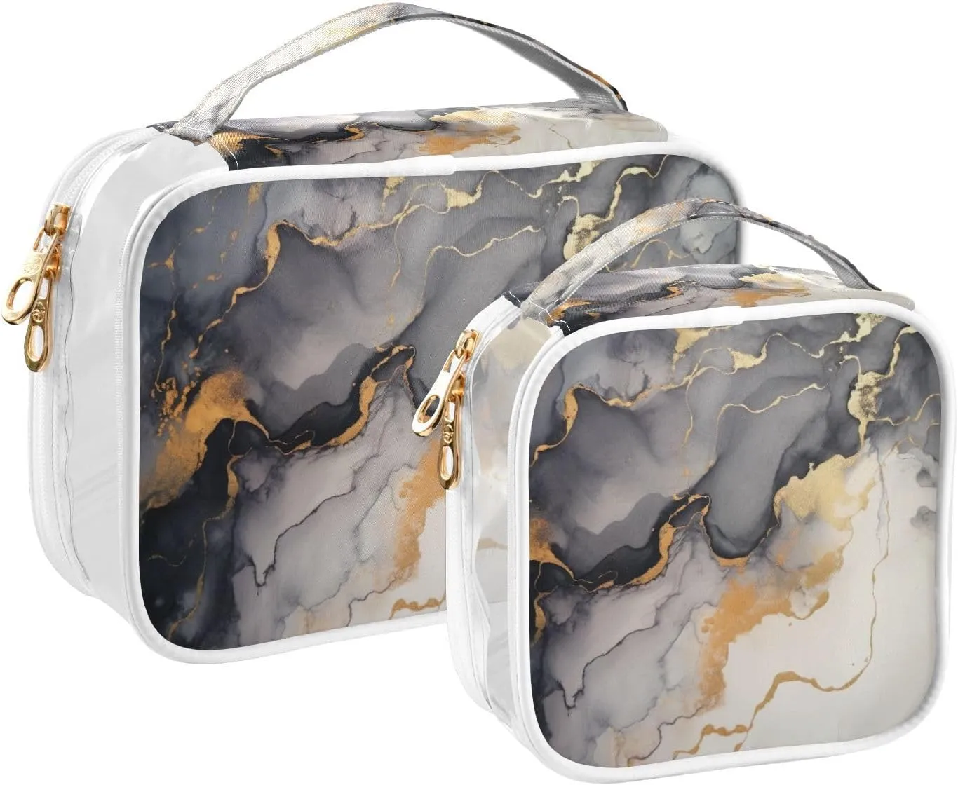 GAIGEO Painting Covered in White and Gold Paint Travel Transparent Bag, Clear Liquid Travel Bag Tsa Approved, Travel Accessories Bags, 2 Pack
