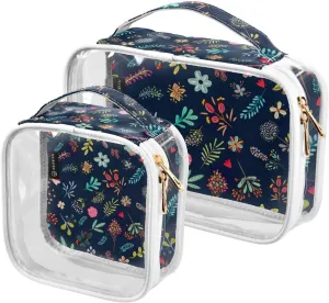 GAIGEO Plants And Flowers Travel Organizer Toiletries and Cosmetic Bag, Bag for Toiletries Travel, Clear Make up Bags for Women, 2 Pack