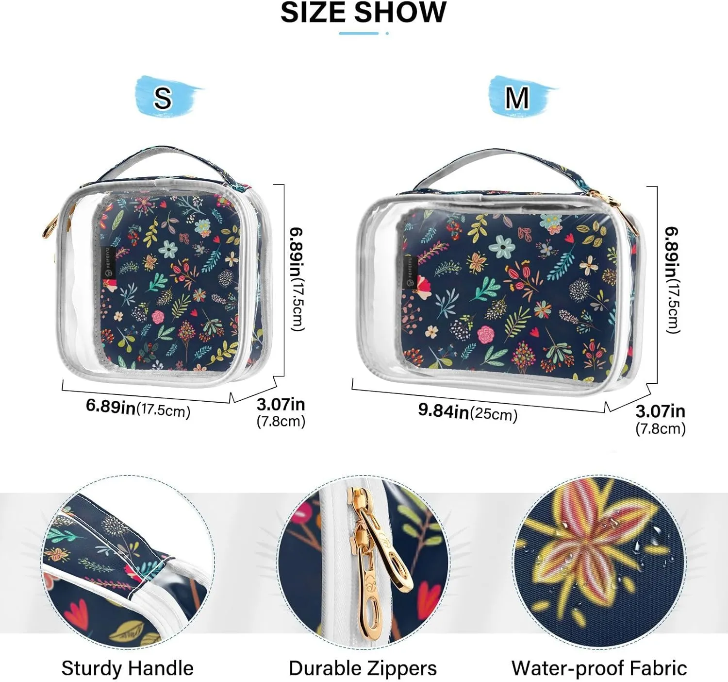 GAIGEO Plants And Flowers Travel Organizer Toiletries and Cosmetic Bag, Bag for Toiletries Travel, Clear Make up Bags for Women, 2 Pack