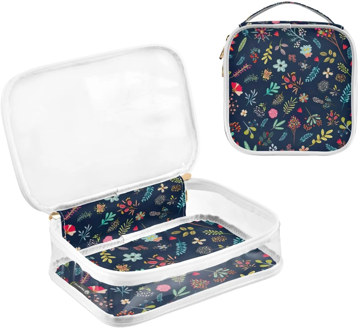 GAIGEO Plants And Flowers Travel Organizer Toiletries and Cosmetic Bag, Bag for Toiletries Travel, Clear Make up Bags for Women, 2 Pack