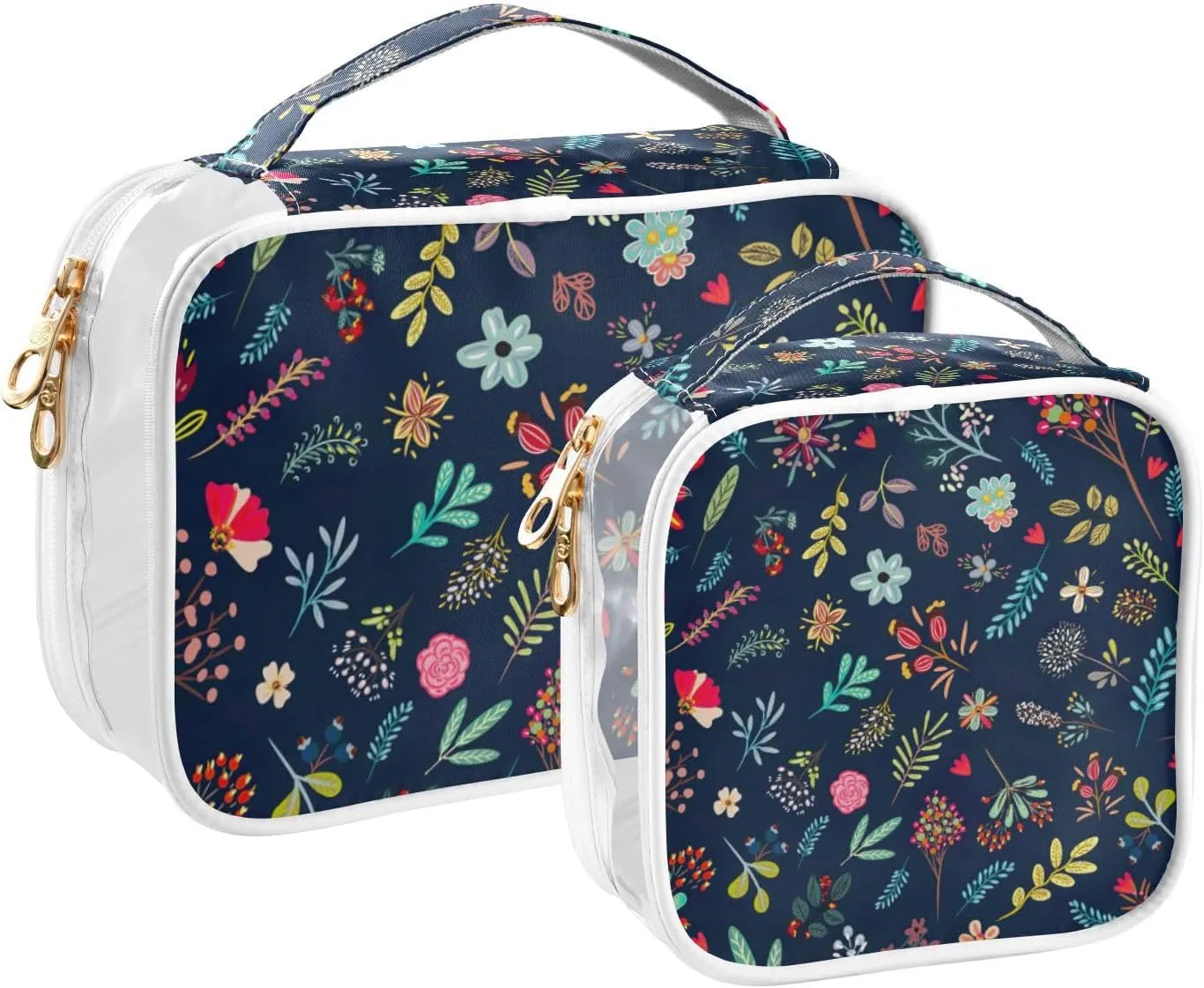 GAIGEO Plants And Flowers Travel Organizer Toiletries and Cosmetic Bag, Bag for Toiletries Travel, Clear Make up Bags for Women, 2 Pack