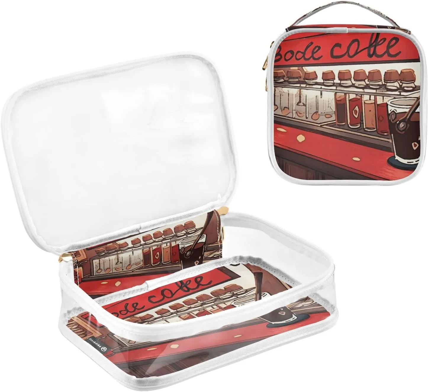 GAIGEO Red Coffee Shop Bar Travel Toiletry Bag Waterproof, Clear Bag for Car, Makeup Travel Bag for Women, 2 Pack