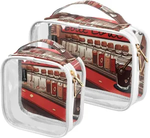 GAIGEO Red Coffee Shop Bar Travel Toiletry Bag Waterproof, Clear Bag for Car, Makeup Travel Bag for Women, 2 Pack