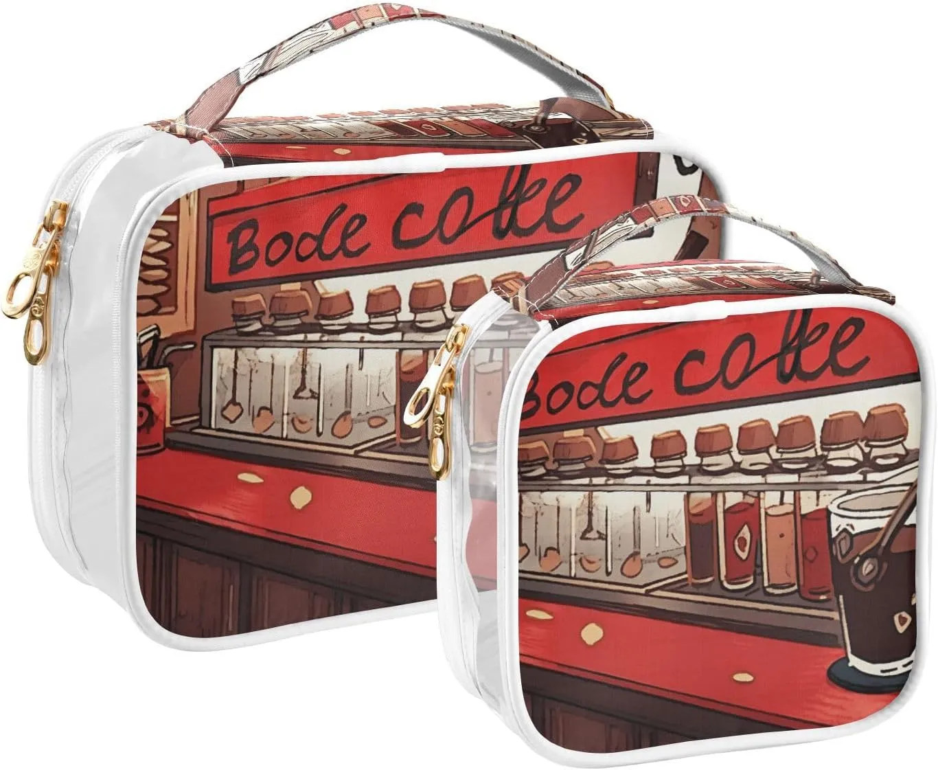 GAIGEO Red Coffee Shop Bar Travel Toiletry Bag Waterproof, Clear Bag for Car, Makeup Travel Bag for Women, 2 Pack