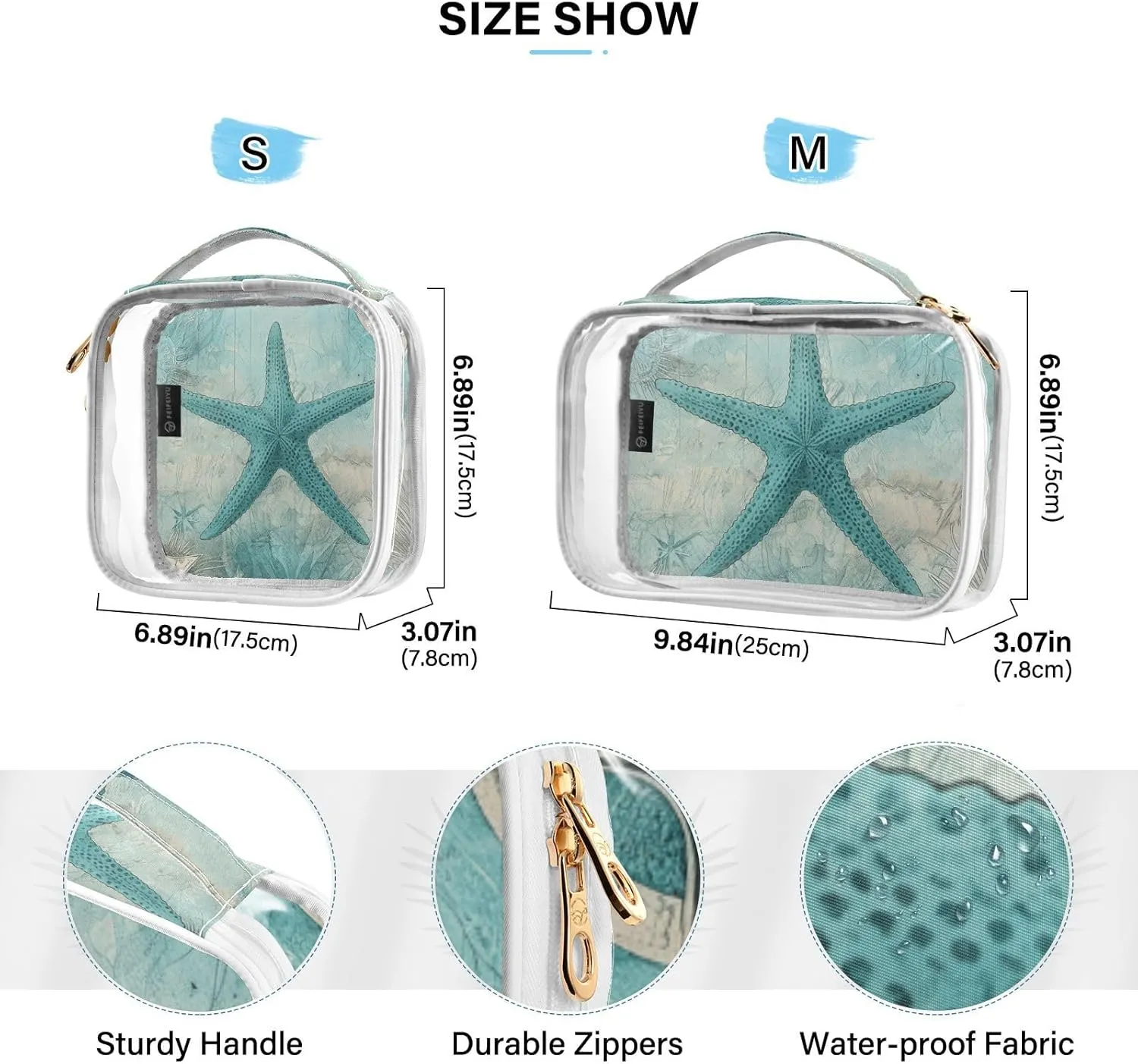 GAIGEO Retro Texture Ocean Starfish Coral Plank Travel Size Toiletry Bag, Storage Bag for Travel, Women's Travel Toiletry Bag, 2 Pack