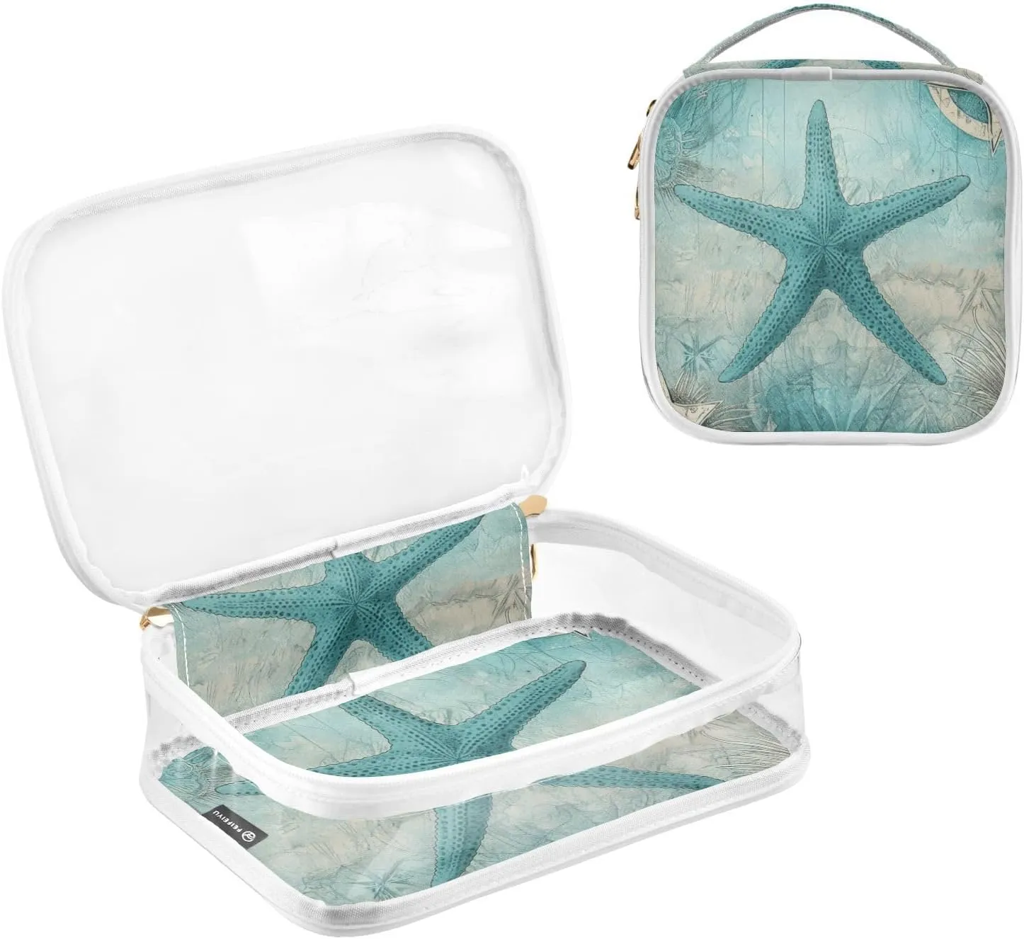 GAIGEO Retro Texture Ocean Starfish Coral Plank Travel Size Toiletry Bag, Storage Bag for Travel, Women's Travel Toiletry Bag, 2 Pack