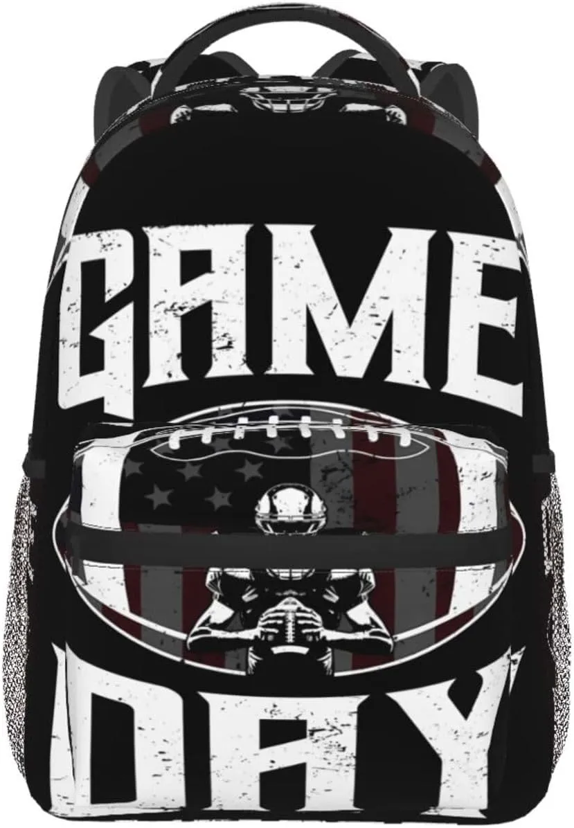Game Day Football Playoffs Quarterback Touchdown Backpack Casual Laptop Backpack Lightweight Double Shoulder Bag Travel Daypack For Women Men