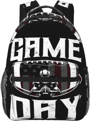 Game Day Football Playoffs Quarterback Touchdown Backpack Casual Laptop Backpack Lightweight Double Shoulder Bag Travel Daypack For Women Men