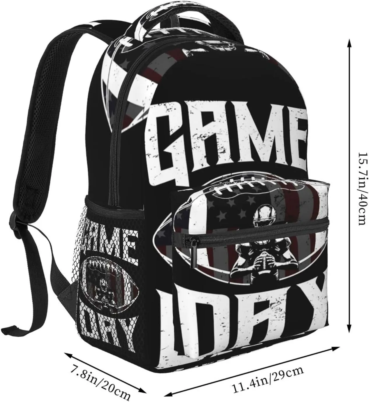 Game Day Football Playoffs Quarterback Touchdown Backpack Casual Laptop Backpack Lightweight Double Shoulder Bag Travel Daypack For Women Men